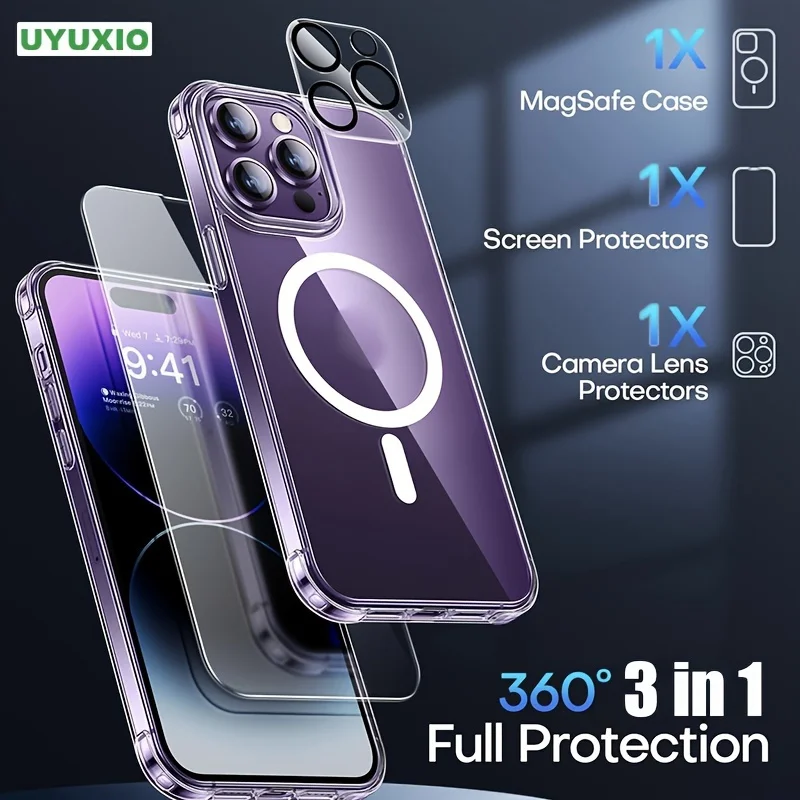 Clear Phone Case with Screen Protector for Magnetic Wireless Charging