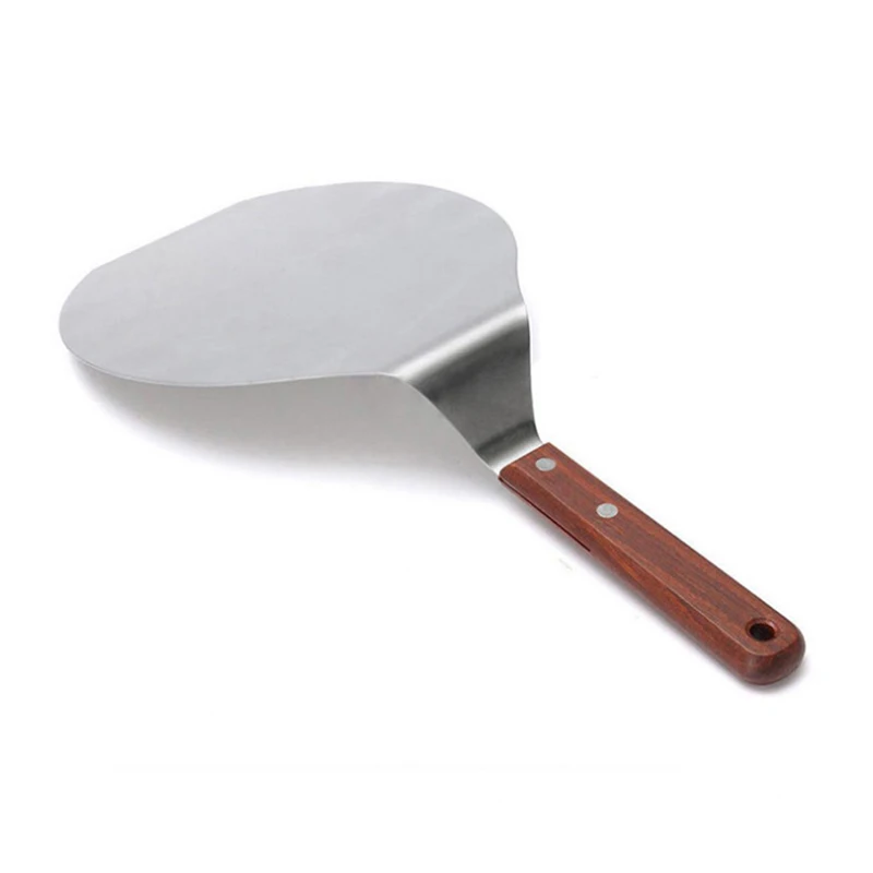 1Pc Stainless Steel Pizza Shovel Cypress Handle Round Pot Shovel Cake Mobile Kitchen Equipment Supplies