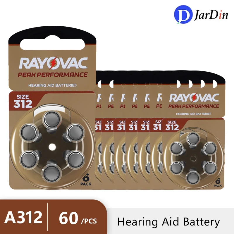 Hearing Aid Batteries Hearing Aids Batteries 60PCS/10 Cards Rayovac Peak A312A 312A PR41 Zinc Air Battery for BTE CIC RIC OE Hearing aid battery