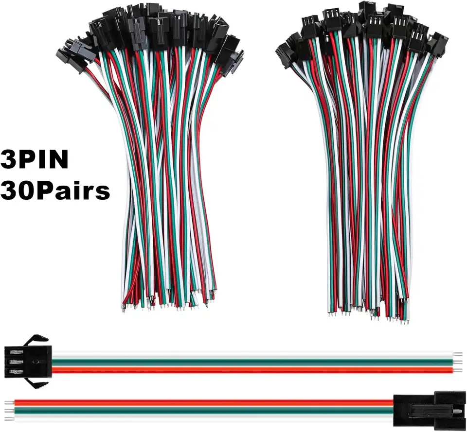 30 Pairs JST SM 3 Pin Connectors 15cm 20AWG Wire Female/Male LED Connector for WS2812B WS2811 WS2812 LED Strip Light image 1
