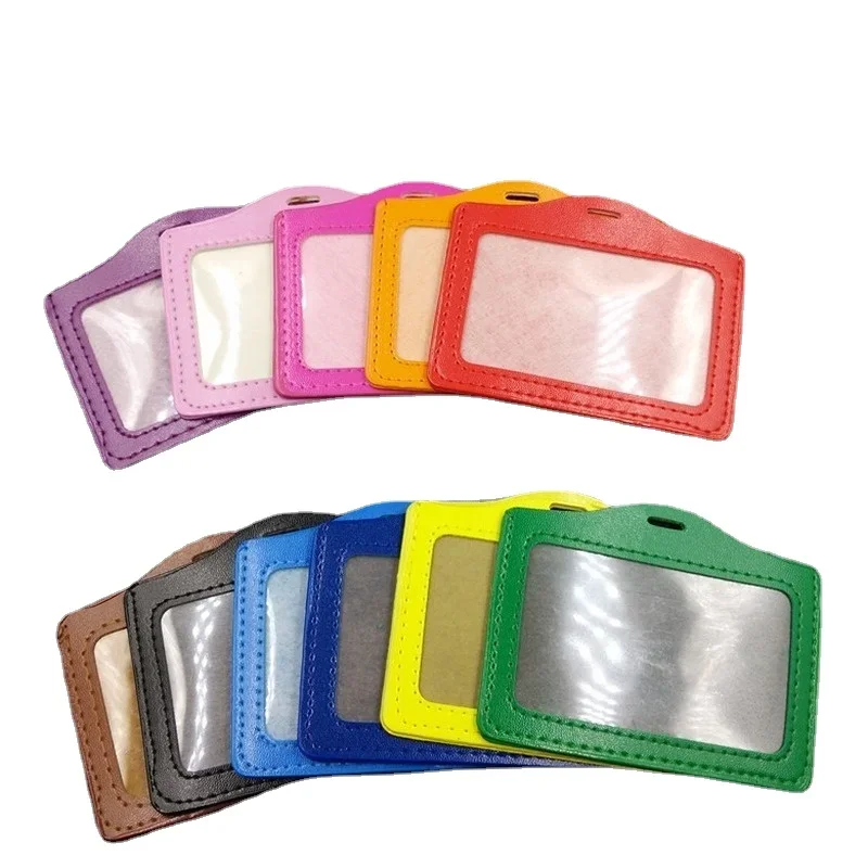 

PU Leather Horizontal Badge Holder ID Tag with Chest Pocket Clips Working Permit Employee's Pass Work Card Cover Case Badge Reel