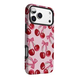 Pink Cherry Bow Pattern 2 - in - 1 Film Phone Case Cover - iPhone 12 Mini (JSS159)
