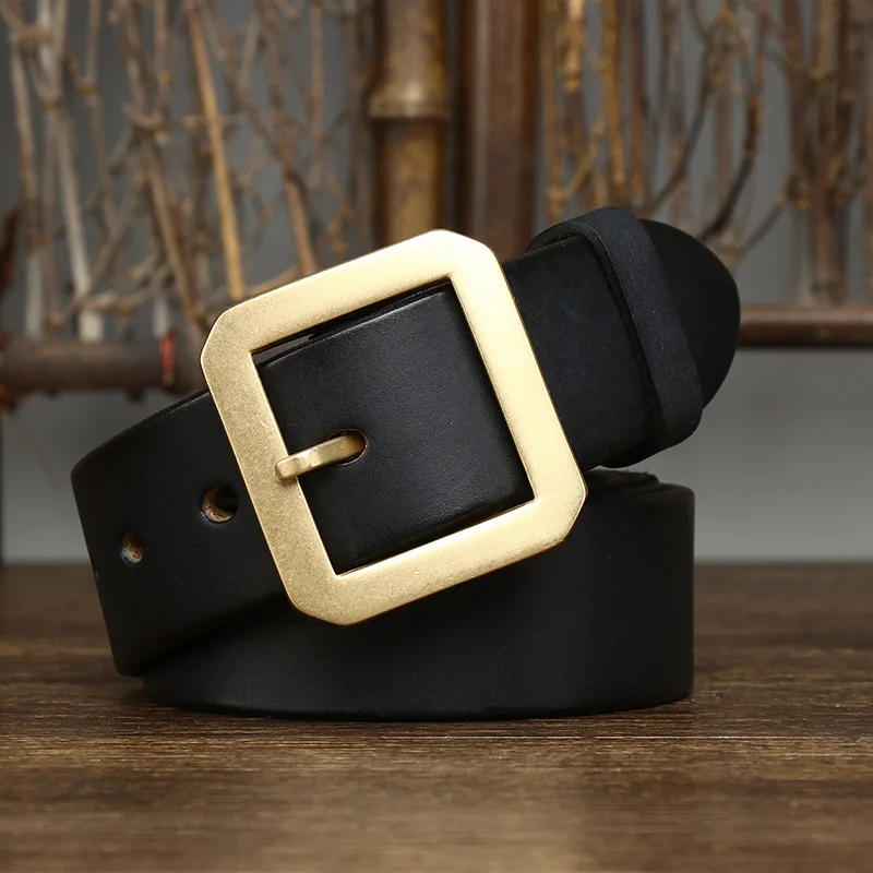 3.8cm Wide Matte Cowhide Copper Buckle Belt For Men With Thickened Leather Needle Buckle Waist Seal New Jeans Needle Buckle Belt