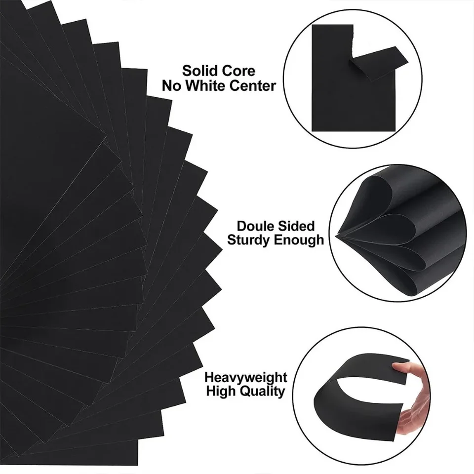 인사 카드 만들기, 엽서, 사진, DIY 공예품용 블랙 카드스톡 180 Gsm, A4 두꺼운 종이 아트 문구 용품, 50 매