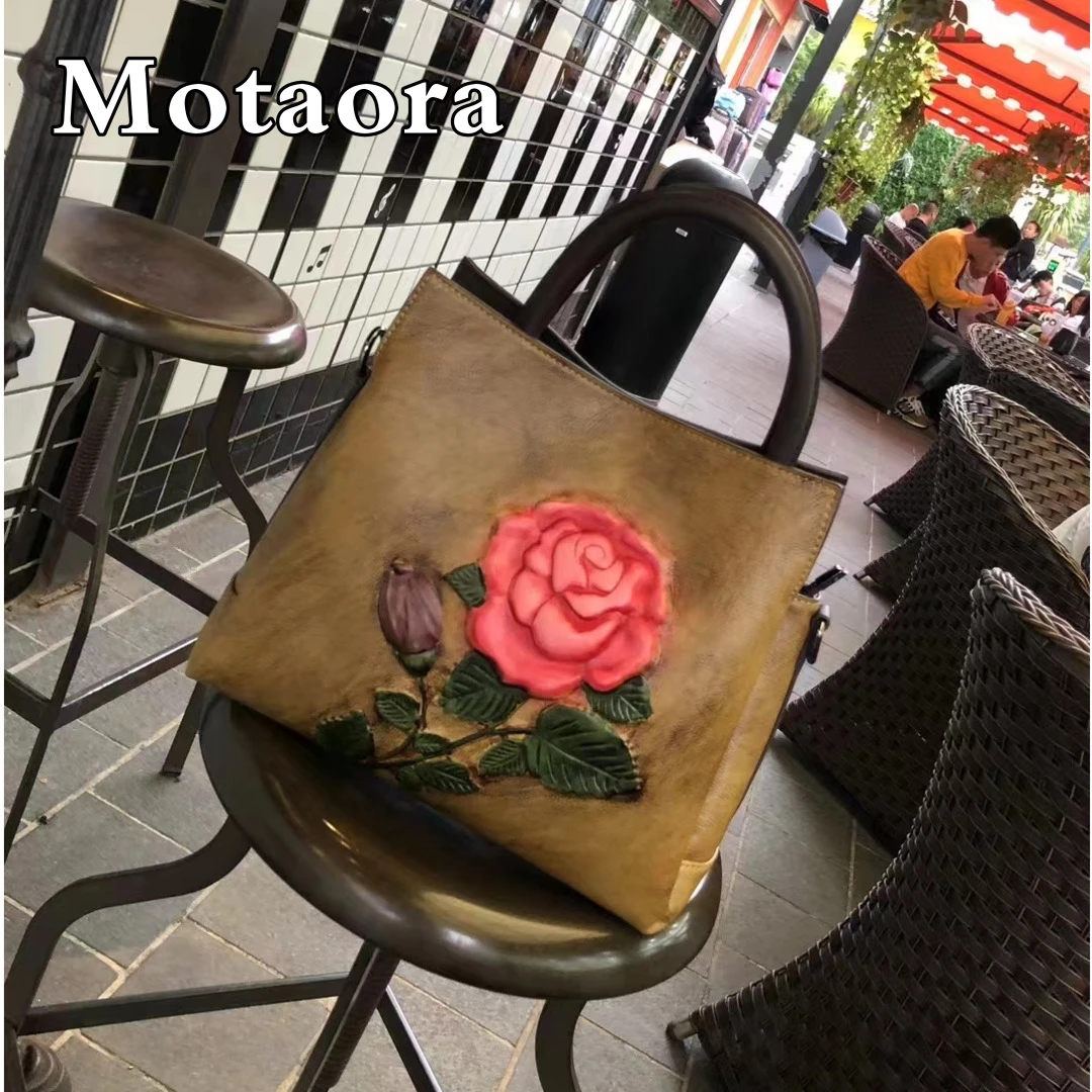 

MOTAORA Handmade Embossed Women Shoulder Bag For Ladies Genuine Leather Handbags Female Flower Luxury Designer Bags 2024 New