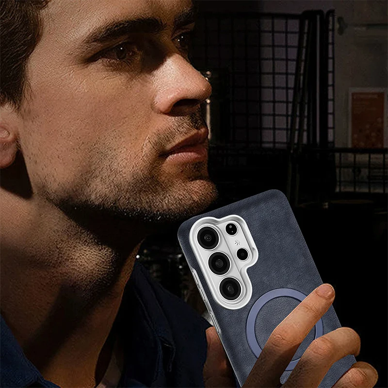 Leather Magnetic Protective Phone Case with Electroplated Finish