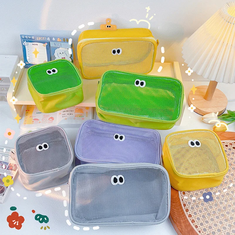 Mesh Makeup Cosmetic Bag Zipper Travel Pouch Bag Big Eyes Make Up Case for Home Offices Travel Accessories Organizer Storage Bag 5