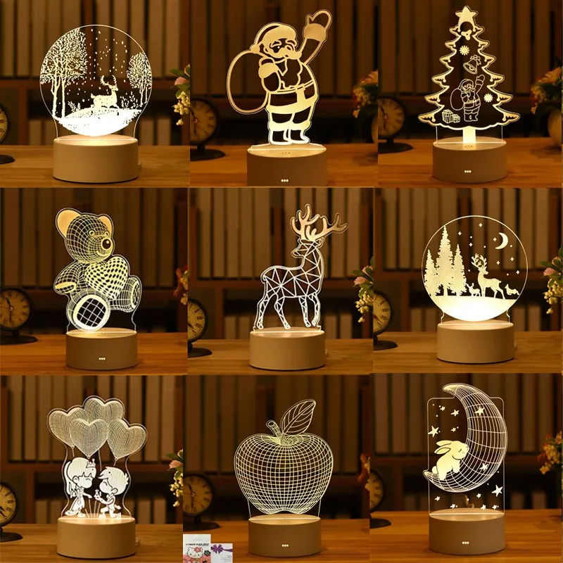 

3D Lamp Acrylic USB LED Night Lights Christmas Decorations for Home Navidad Wedding Party Decor Holiday Lights New Year Gifts