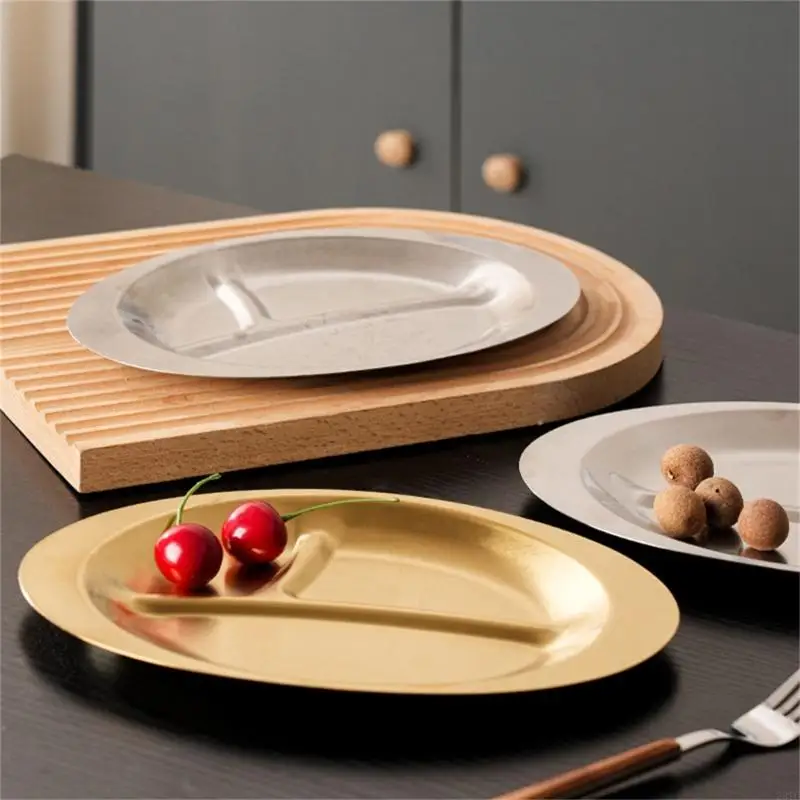 28TC Stainless Steels Dessert Appetizer Plate Stackable 3 Compartment Plates Kitchen Dinnerware Portion Plates Enduring
