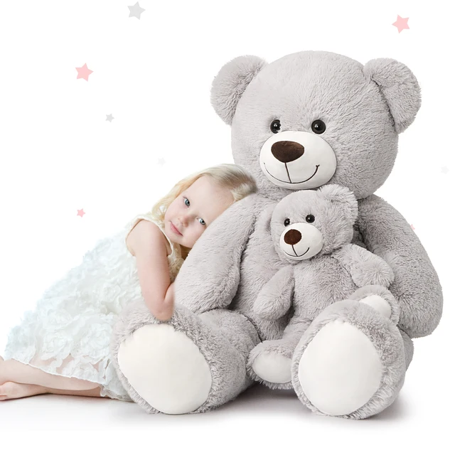 MorisMos Giant Teddy Bear Mommy and Baby Bear Soft Plush Bear Stuffed Animal for Mom and Child, 39 Inches, Gray