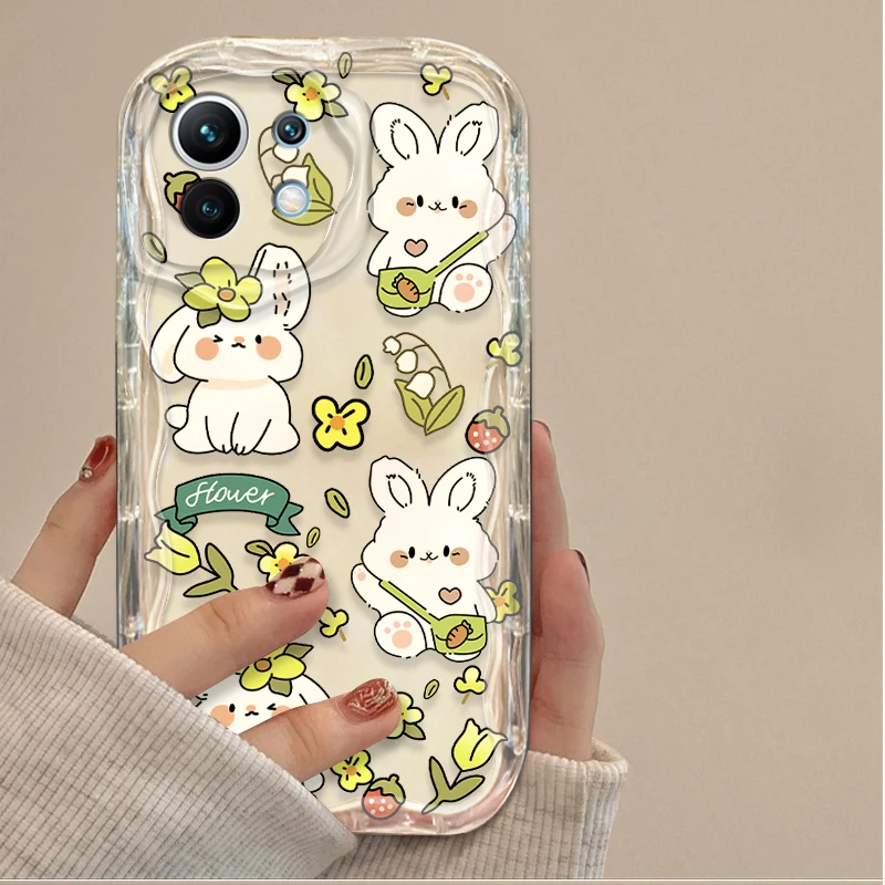 Adorable Rabbit and Floral Wave Design Phone Case