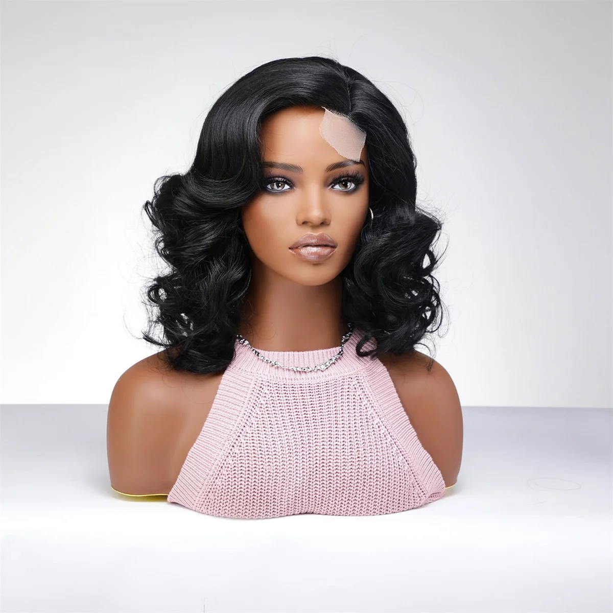 Charmsource Black Lace Wig Wavy Curly Part Lace Wigs Daily Natural Hair Wigs for Women High Quality Synthetic Wig