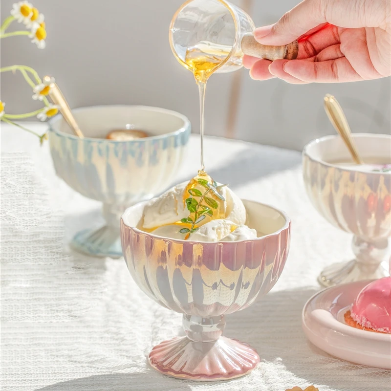 

Ceramic Summer High Foot Ice Cream Cup Snack Fruit Salad Yogurt Dessert Bird's Nest Bowl Kitchenware Kitchen Tableware Porcelain