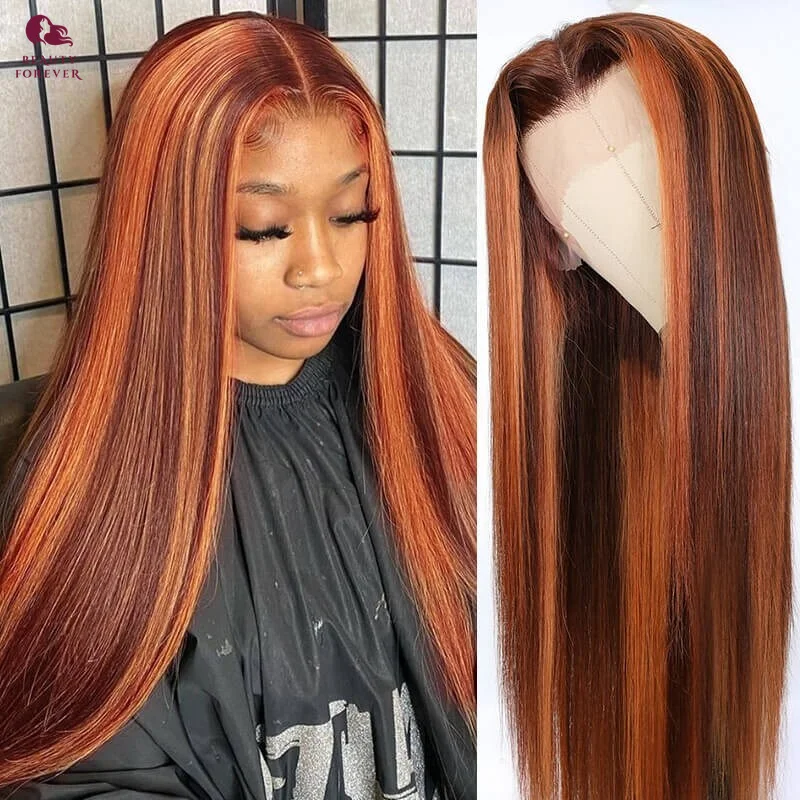 

Straight Ginger Orange 13x4 HD Lace Front Wigs Human Hair Brazilian Remy Colored Pre Plucked 13x4 Human Hair Lace Frontal Wig