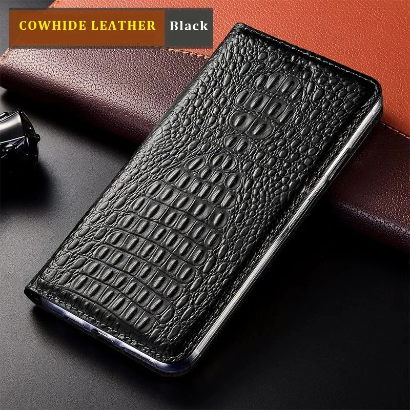 

Crocodile Pattern Genuine Leather Case For OPPO Find X5 Pro Lite K9X A76 A96 A36 A11S Realme c35 K9X Magnetic Phone Flip Cover