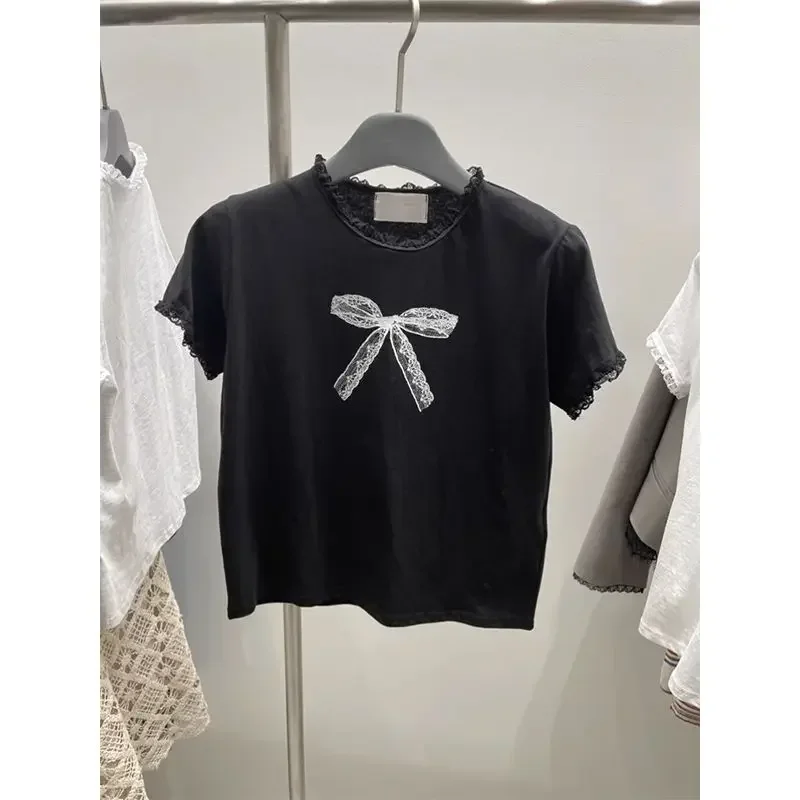 T-shirts Women Slim Sweet College Fashion Korean Spring Soft Leisure Cropped Spliced Designed New Arrival Daily Casual