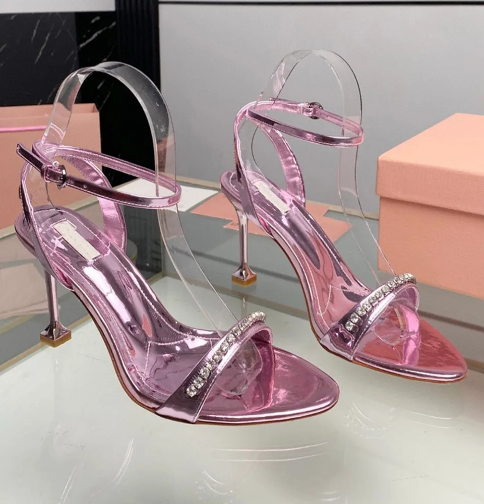 

Spike High Heel Open Toe Solid Colors Sandals 2023 Fashion Summer Women Shoes Bordered Rhinestone Pumps Casual Zapatillas Mujer