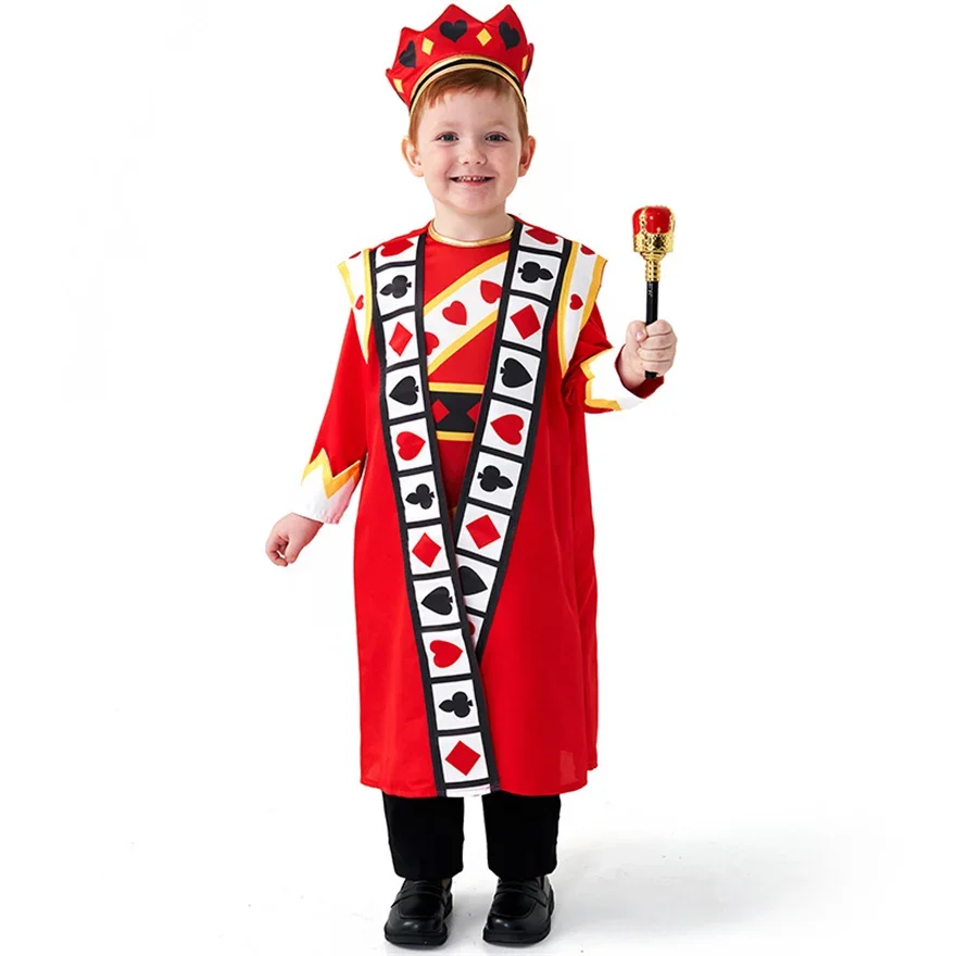 Costume de carte à jouer King Hearts pour enfants, costume d'Halloween, cosplay, poker, roi et reine, garçons