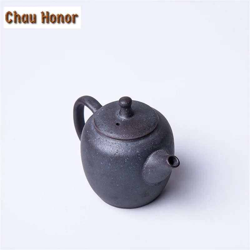 240ml Antique Balck Coarse Ceramic Teapot Handmade Pottery Strainers Hongdao Pot Dahongpao Puer Master Tea Maker Gift Packaging