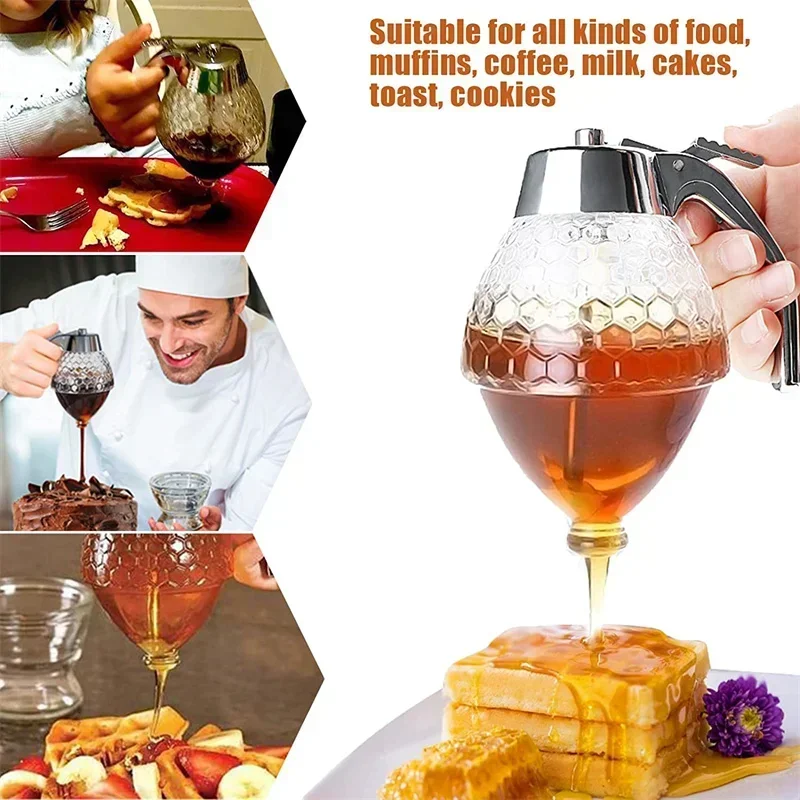 Squeeze Bottle Honey Jar Bee Drip Dispenser Kettle Storage Pot Stand Juice Syrup Cup Food Storage Container Kitchen Accessories