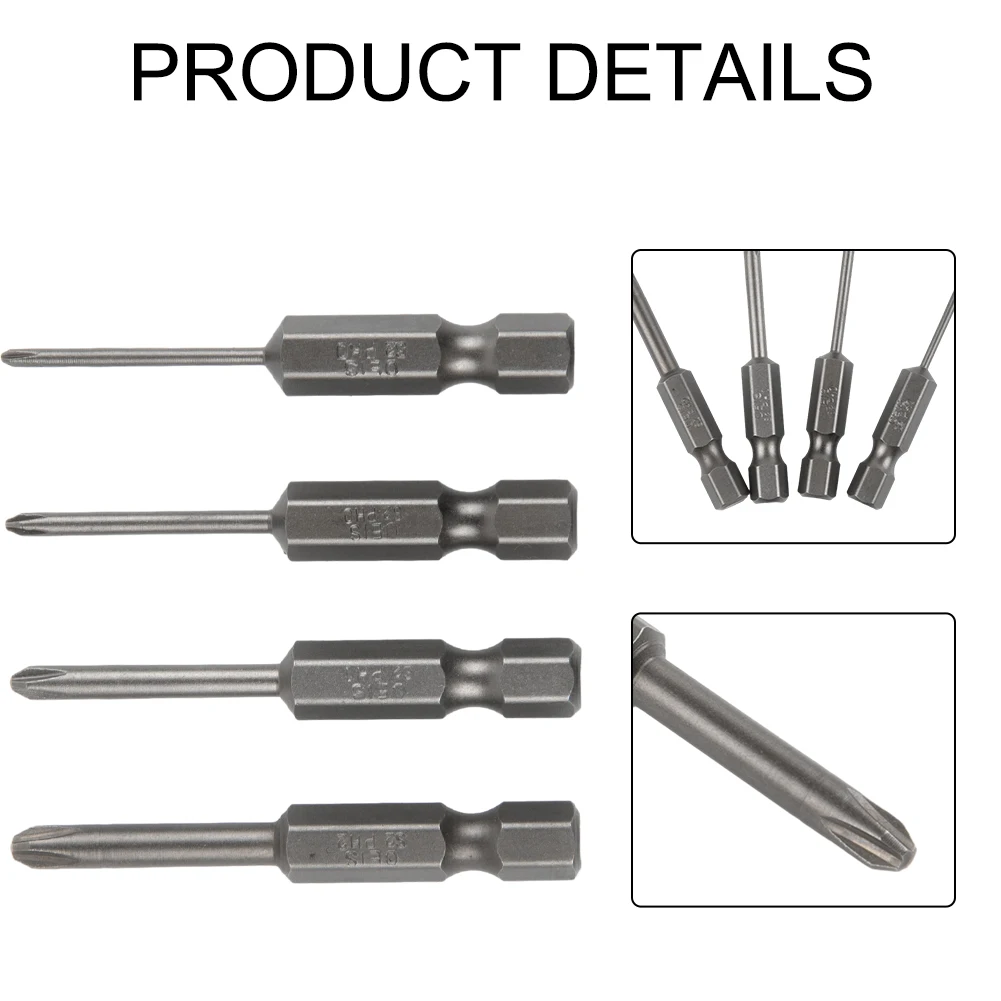 

4pcs Hex Shank Magnetic Screwdriver Bits 50mm High Hardness Cross Screwdriver Bits Electric Driver Tools PH00 PH1 PH2