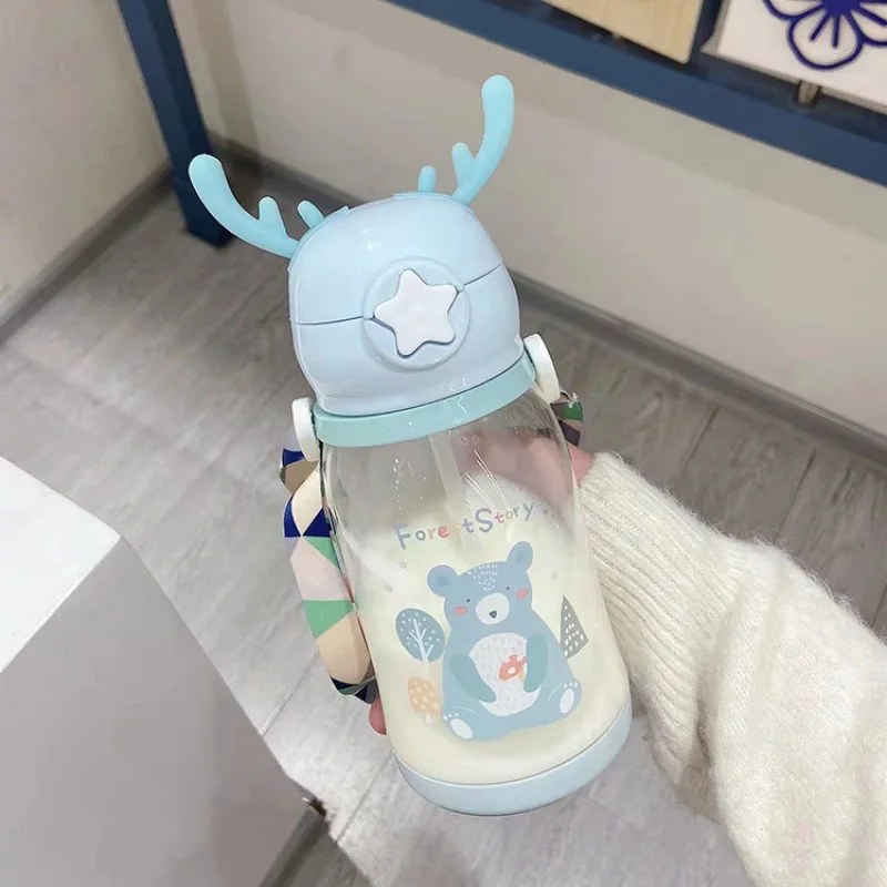 Water Bottle Children's Plastic Antler Straw High Appearance Level Large Capacity Kettle Summer