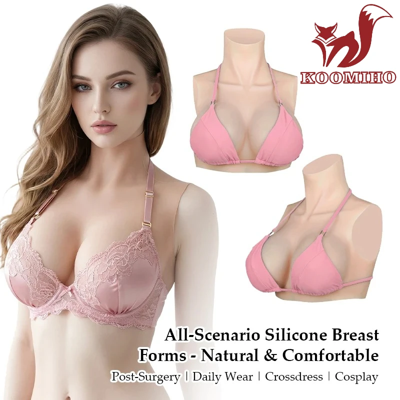 KOOMIHO 1TH GEN Silicone Breast Forms A/B/C/D/E/G/H Cup Huge Fake Boobs Transgender Drag Queen Shemale Crossdresser Beginner — view 2