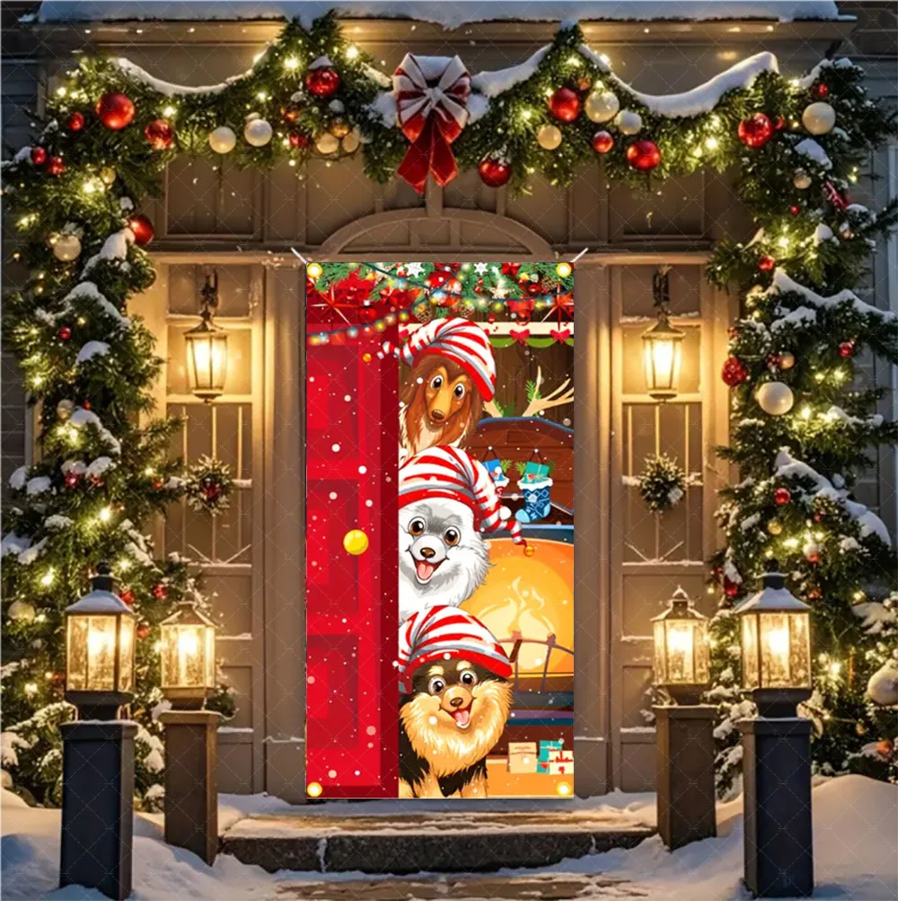 Weihnachten Santa und Elch Thema Hintergrund Nuss Cracker Schneemann Tür Banner Indoor Outdoor Veranda Tür Abdeckung Fotografie Hintergrund – Detail 12