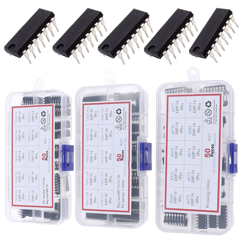 DIP SMD IC Integrated Circuit Chip Assortment Kit Box IC Sockets set Common CMOS Logic IC Series opa2314aidgkr ocpq ic cmos 2 circuit 8vssop cmos amplifier 2 circuit rail to rail 8 vssop