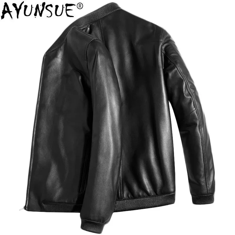 

AYUNSUE Men's Leather Jacket Real Sheepskin Coat Bomber Genuine Leather Jacket Men Short Chaqueta Cuero Hombre DK090 KJ2119