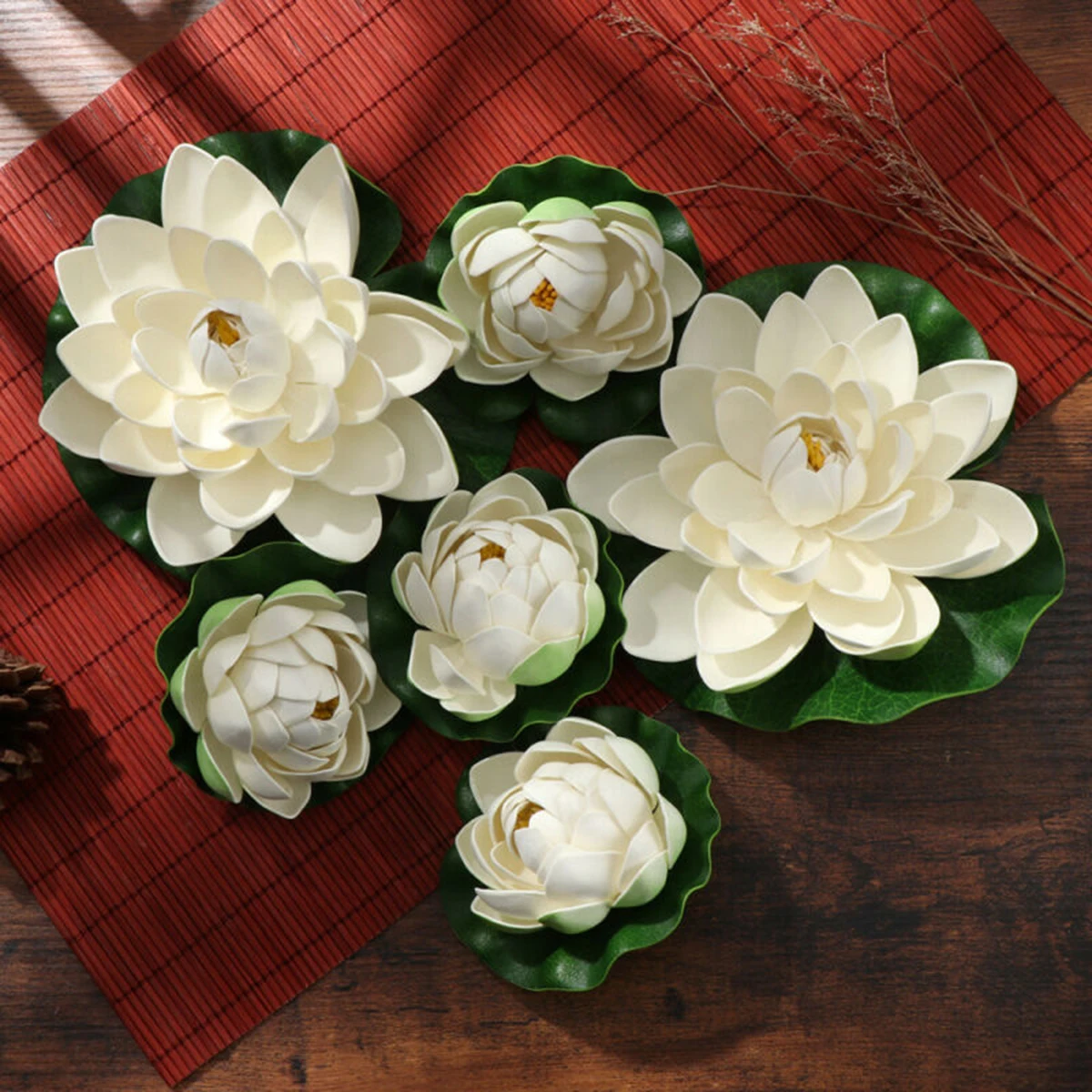 

6 PCS Floating Plants Water Lily Artificial Lotus Flower Leaf Simulated Lotus For Pond Garden Decoration Plastic 10 And18cm