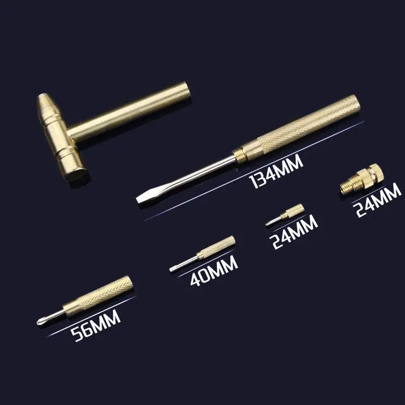 5 In 1 Multifunctional Craft Mini Hammer Screwdriver Set Copper Alloy Gold Detachable Micro Screwdriver Service Hand Tools for mini hammer