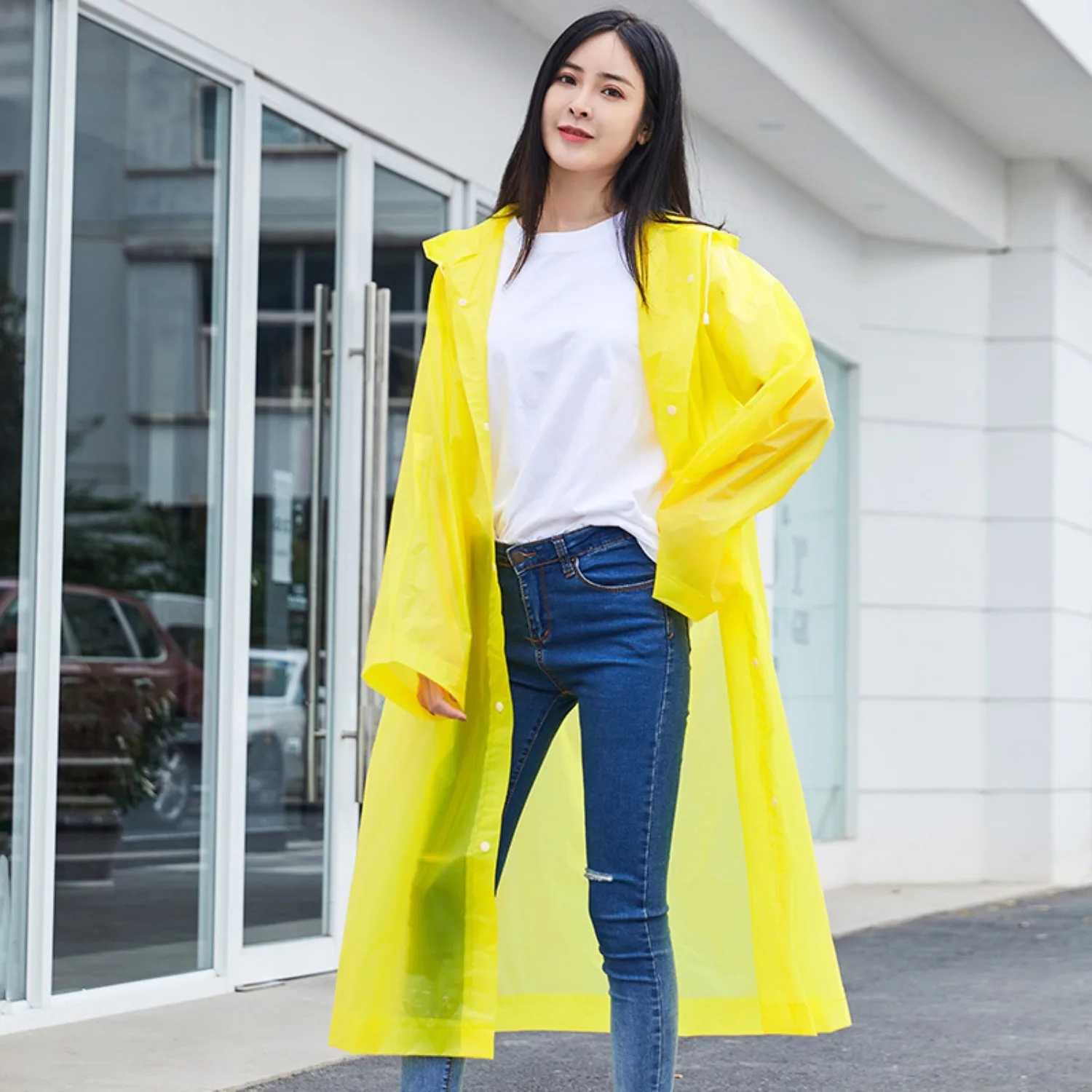 Adult long raincoat EVA impermeable waterproof raincoat men's and women's travel hooded bun harbor fishing camping raincoat poncho
