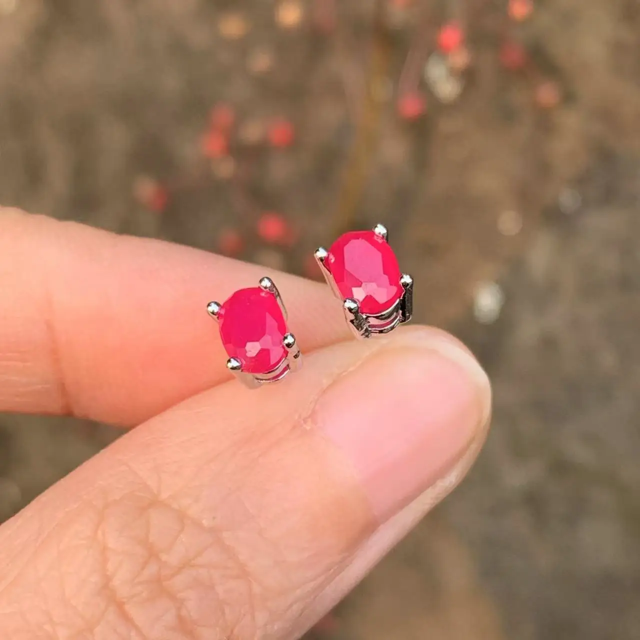 5*3MM Oval Natural Ruby Earrings 925 Silver Stud Earring For Women 925 Sterling Silver Cute Gift Prevent Allergy Fine Jewelry