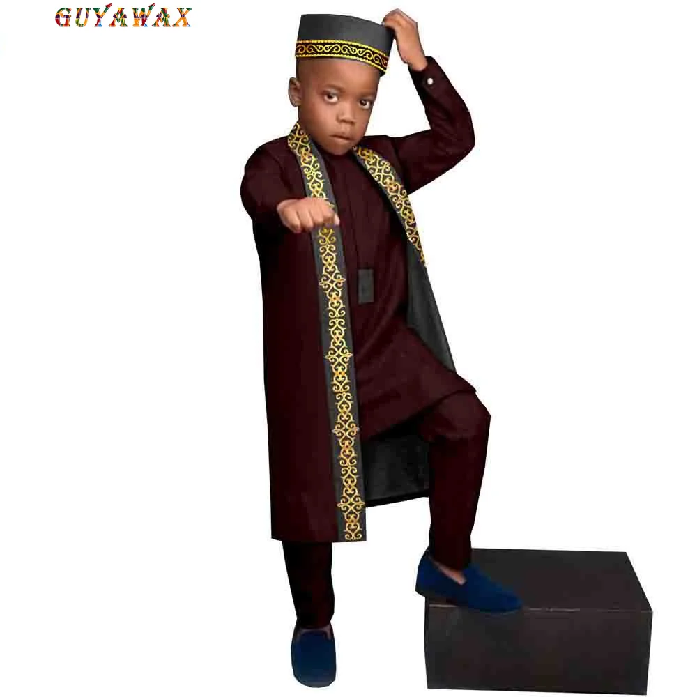 African clothes for kids bazin riche boys outfits tee pants long vest cap dashiki hat african