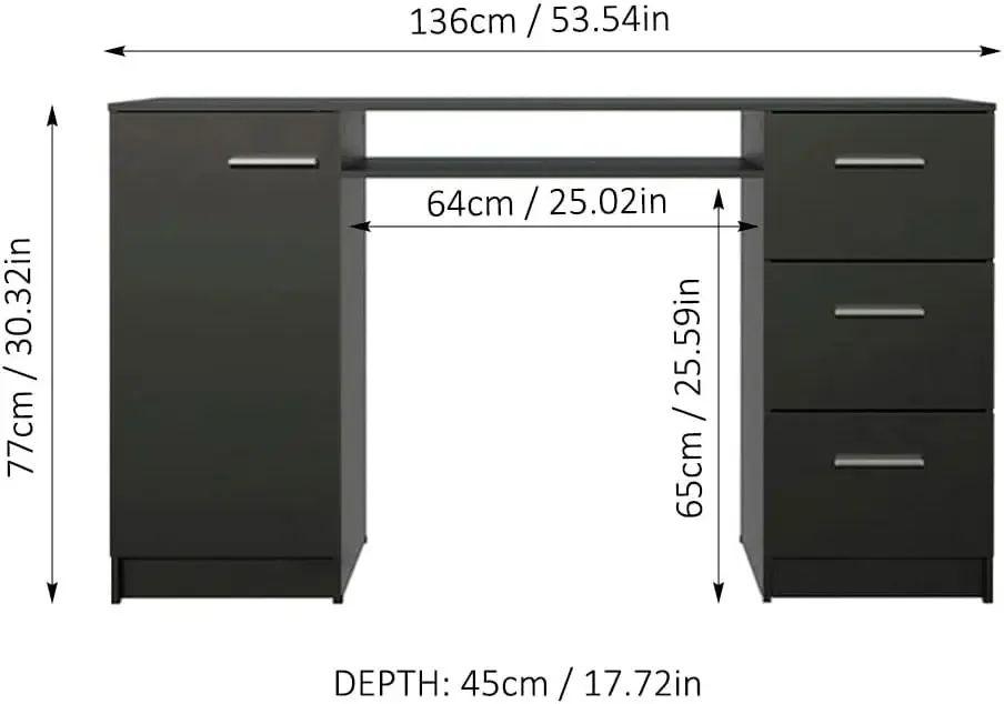 

Madesa-Computer Desk with 3 Drawers, 1 Door and Storage Shelf, Wood Writing, Home Office Workstation