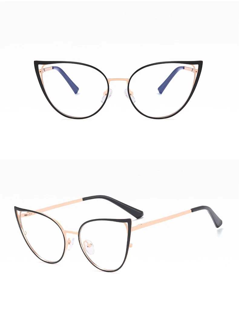 56987 Mode Metall Cat Eye Brillengestell Frauen Trend Aushöhlen Anti Blaues Licht Computer Brille Federscharnier Klare Brillen – Detail 25
