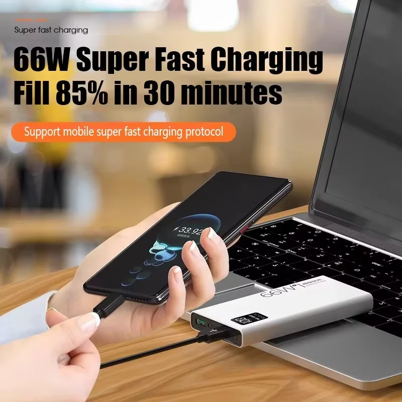 레노버 66W 초고속 보조배터리 200000mAh LED 디스플레이 PD 20W 선물용 고속 충전 아이폰 안드로이드 겸용