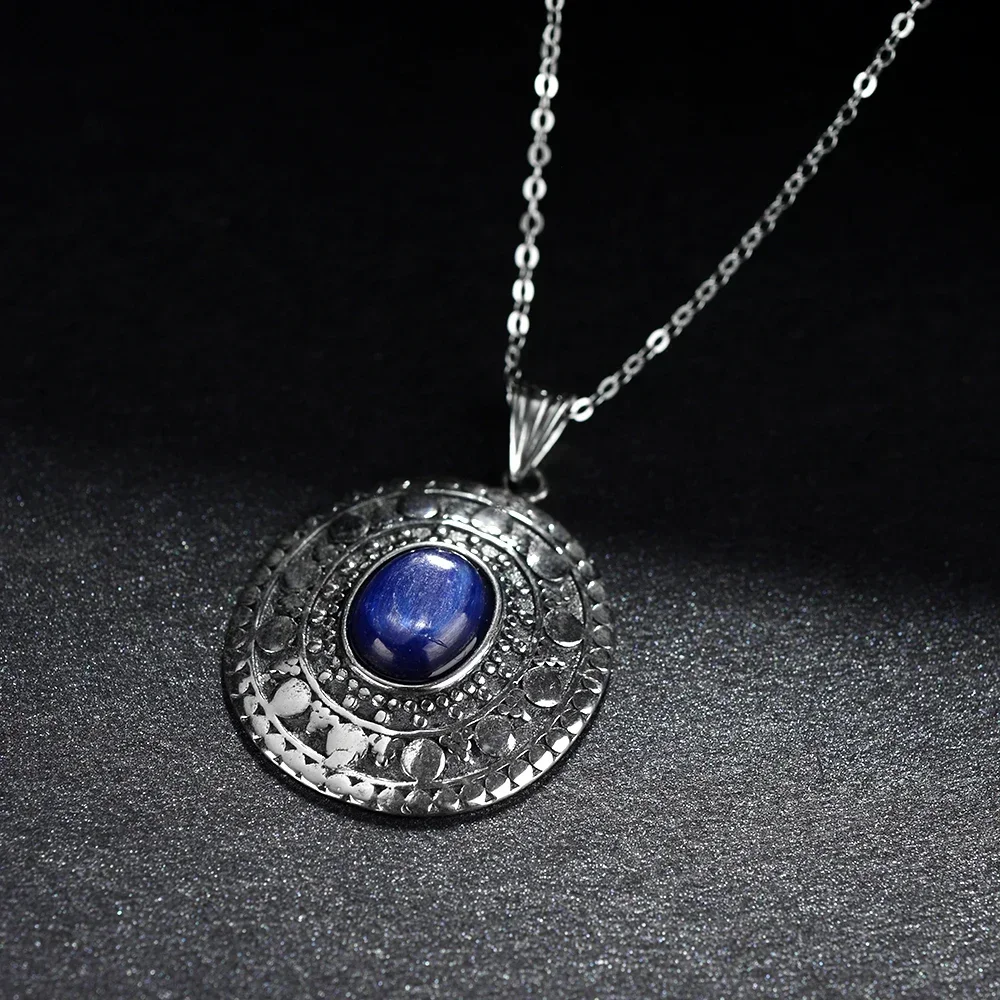 Pendant necklace silver necklace silver pendant 925 sterling silver oval blue crystal pendant necklace women's fashion necklace holiday gift style jewelry necklace