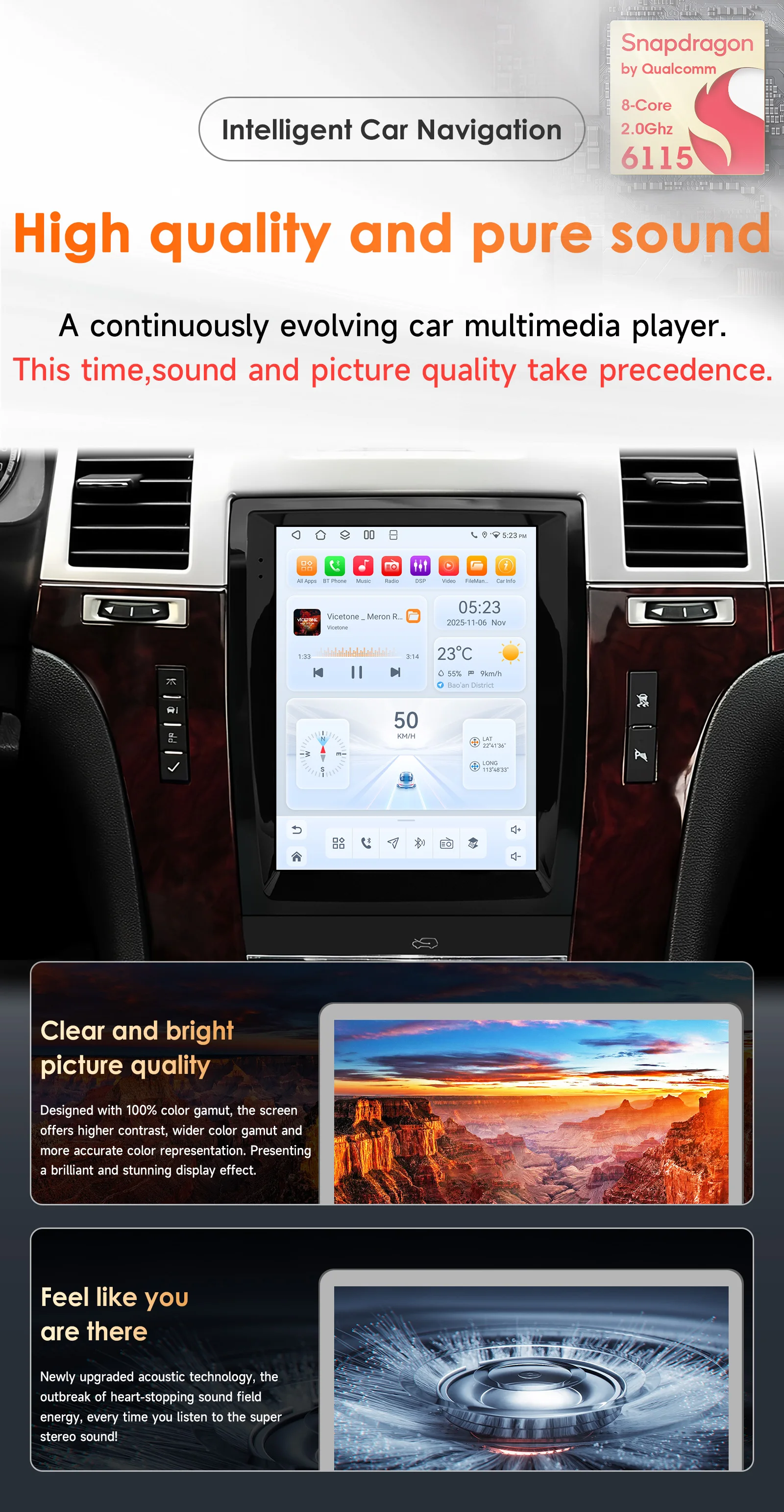 9,7-Zoll-6115-Android-14-Autoradio für Cadillac Escalade/SLS 2007-2014, kabelloses Carplay, 360°-Kamera, Autoradio, GPS, Multimedia-Videoplayer – Detail 3