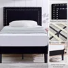 Double size platform bed frame adjustable cushioned headboard, sturdy wooden strip support, easy to assemble 3