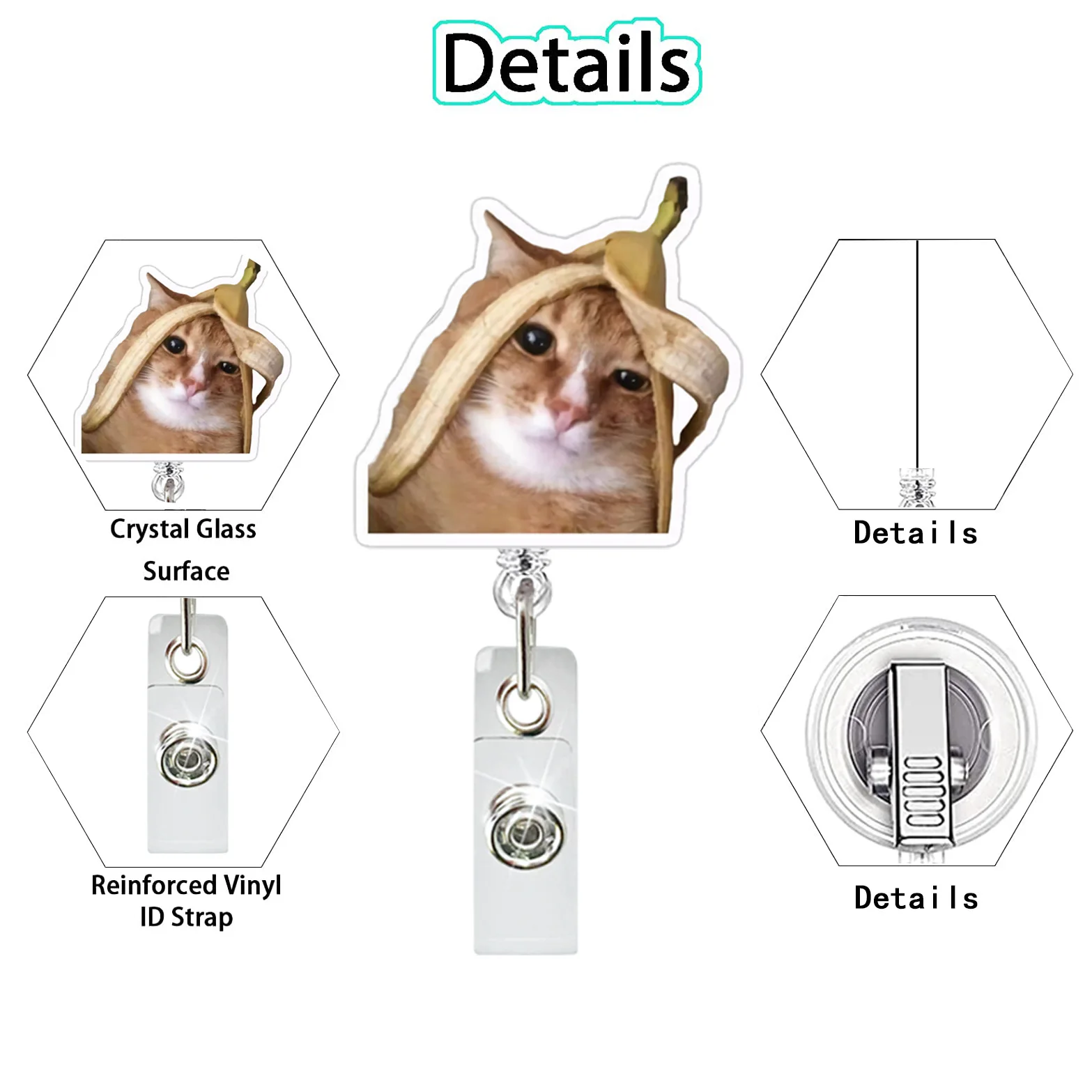 2025 New Design 1 Piece Acrylic Retractable Nurse Badge Reel Cute Cat Expression Doctor Student ID Card Holder Keys Lanyard
