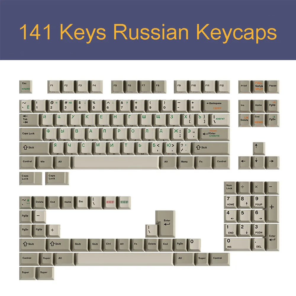 

Customized Retro 141 Keys Thicken PBT Keycaps Thermal Sublimation Russian Cherry Original Mechanical Keyboard Gray White Key Cap