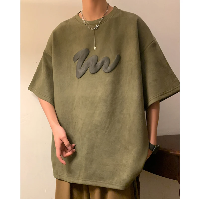 

Schinotch летняя футболка Свободная резиновая надпись модные овчинные с коротким рукавом хип-хоп унисекс замша спортивные футболки