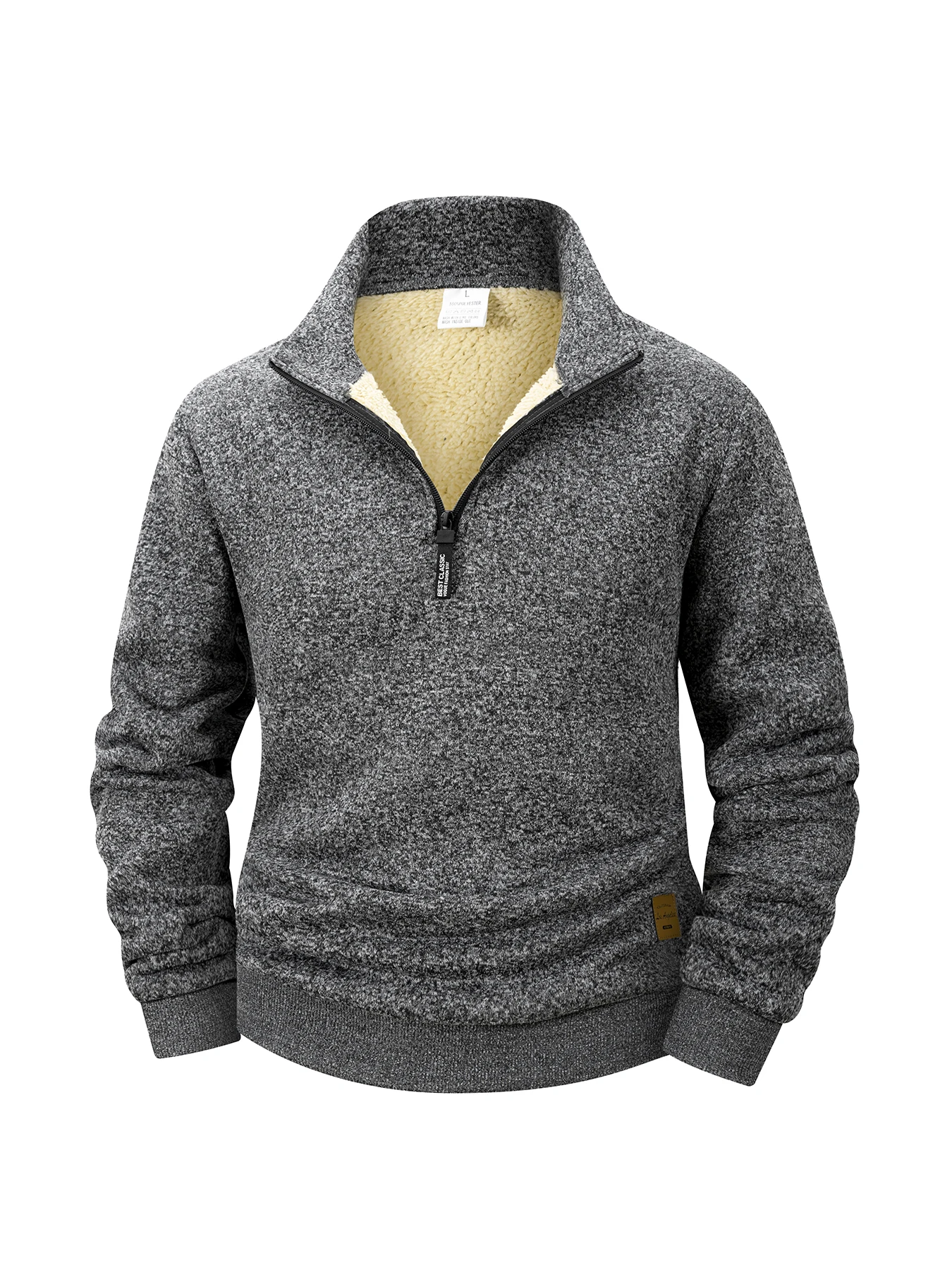 Men Fleece Lined Sweatshirts Winter Thicker Warm Pullover Half Zipper Stand Collar Pullover for Male Solid Color Sweaters