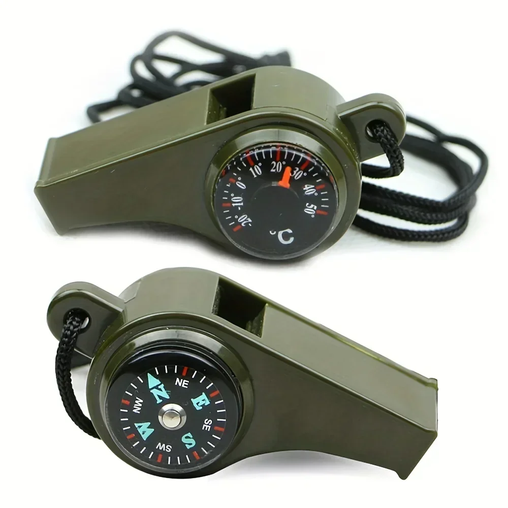 3-In-1 Outdoor Survival Whistle with Compass Thermometer 1pc for Camping Hiking Referee Cheerleading