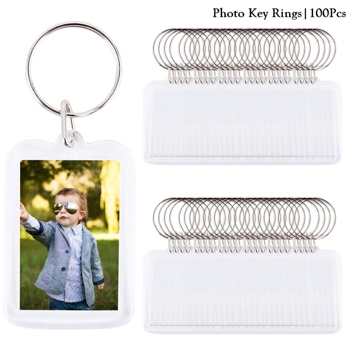 Blank Photo Keyrings 100/200pcs acrylic display holder Acrylic Blank Picture Insert Keychain Double Sided Clear Key Ring Photo Holder with Split Ring