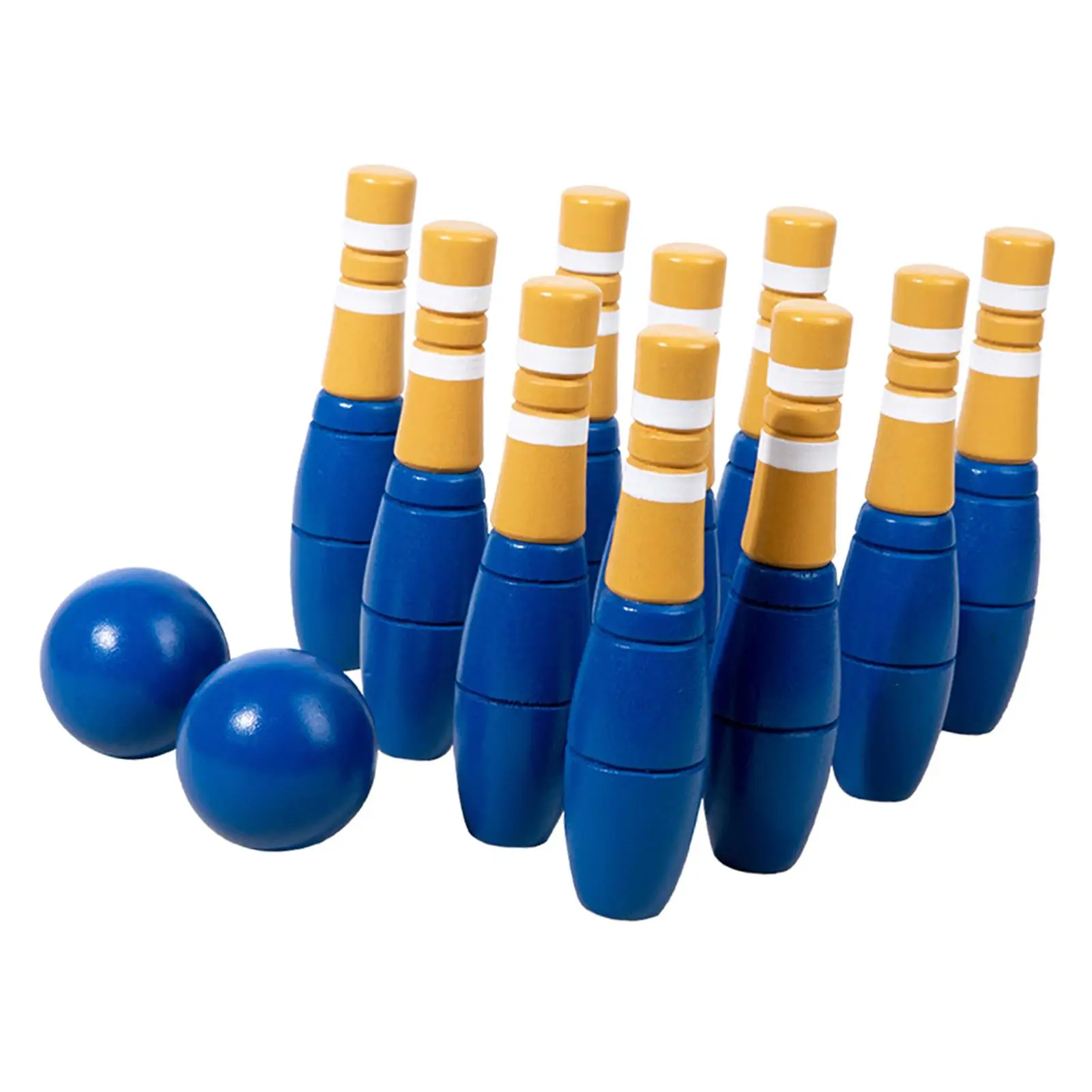 10x Wood Bowling Set Lawn Bowling Skittles and Carrying Bag Mini Pins Kids Toy for Indoor Outdoor Backyard