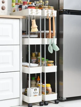 Carrello Portaoggetti a 3/4 Ripiani con Ruote, Scaffale Mobile Salvaspazio per Cucina e Bagno, Organizzatore Sottile Scorrevole