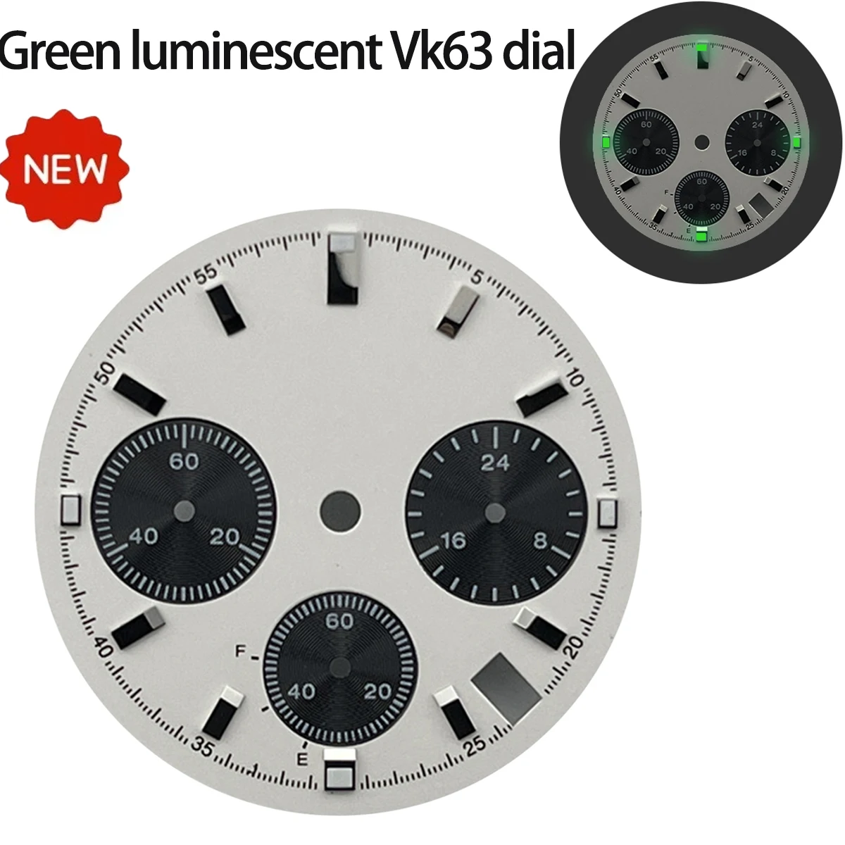 Luminous Sunray Chronograph Watch Dial with 6 Hands